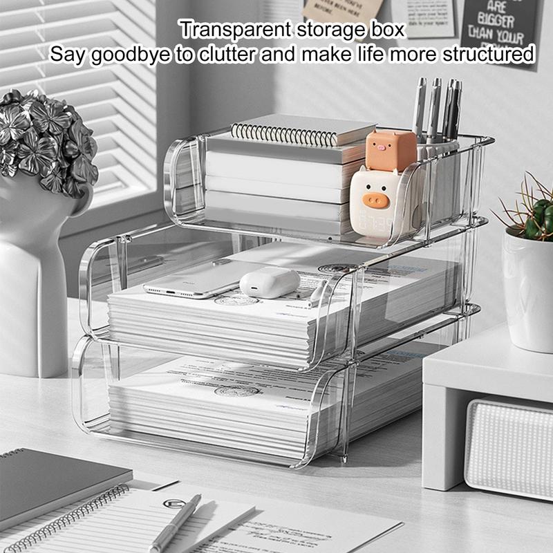 Home Office Desk With Drawers - กล่องจัดระเบียบเอกสารบนโต๊ะทำงาน กล่องเก็บเอกสารขนาด A4 แบบซ้อนกันได้ พร้อมที่ใส่ปากกาและที่เก็บเอกสาร