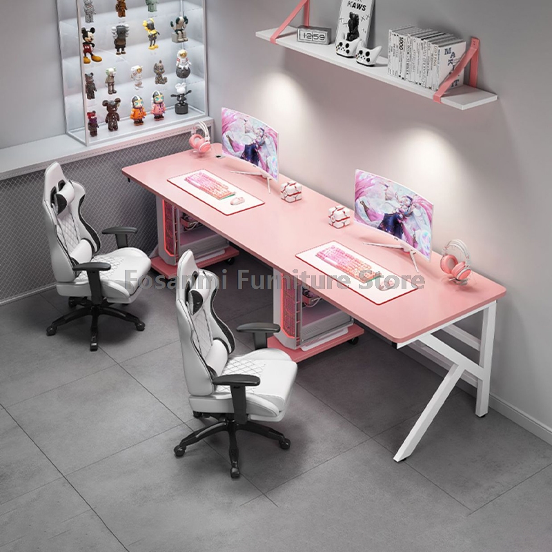 Home Office With Two Desks - โต๊ะคอมพิวเตอร์ขนาดใหญ่สำหรับ 2 คน ขาโต๊ะรูปตัว K ดีไซน์ทันสมัย