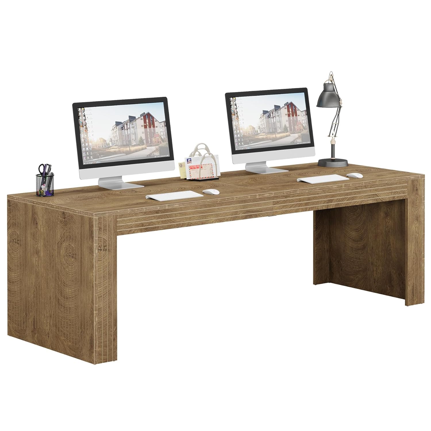 Home Office With Two Desks - # โต๊ะคอมพิวเตอร์คู่ขนาดยาวพิเศษ 79 นิ้ว, สถานีทำงานสำหรับสองคน, โต๊ะเขียนหนังสือไม้สำหรับโฮมออฟฟิศ,