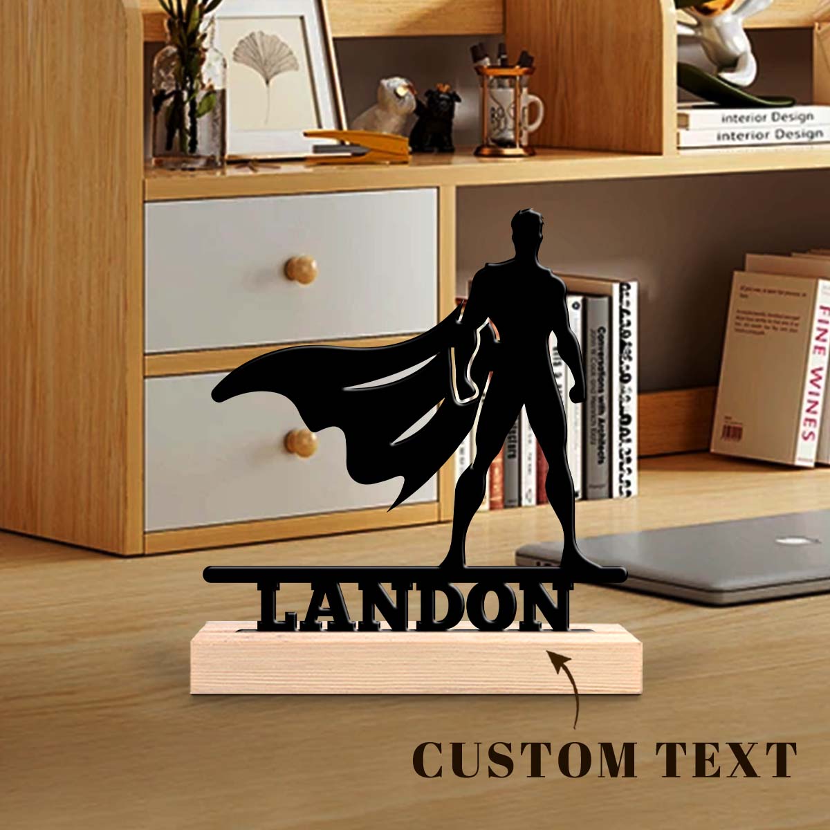 Home Office Equipment - ของตกแต่งโต๊ะทำงานเหล็กแบบปรับแต่งได้ 1 ชิ้น พร้อมฐานไม้ เหมาะสำหรับตกแต่งบ้านหรือสำนักงาน