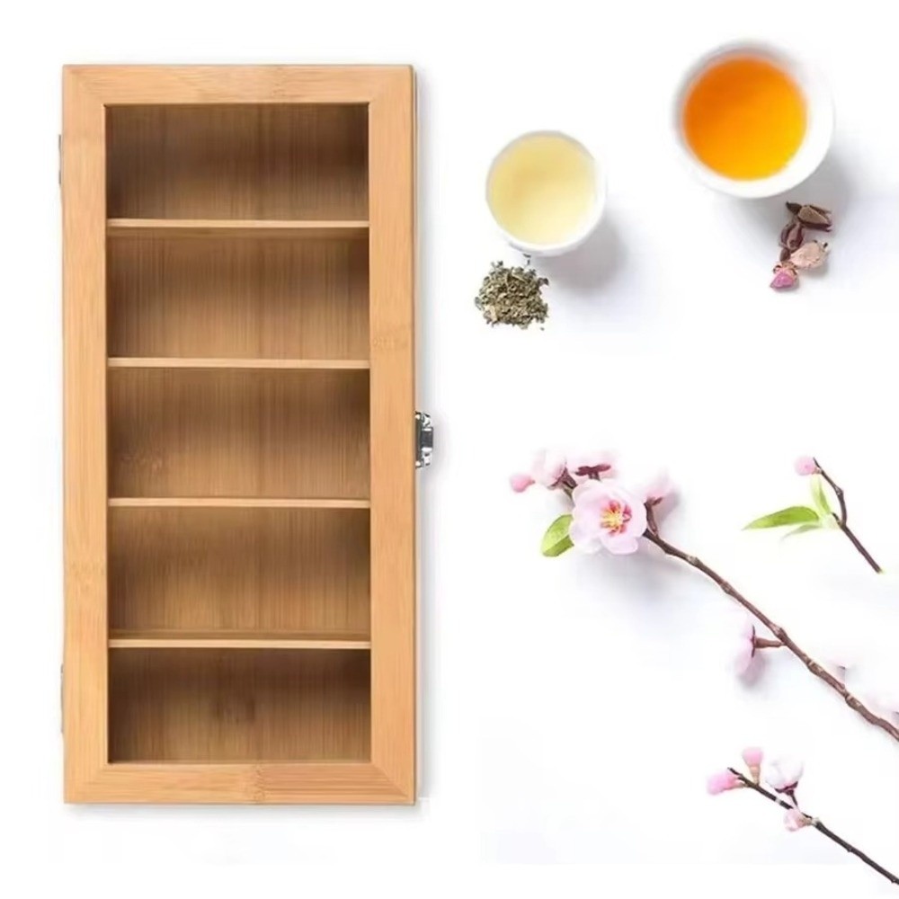 Home Office Bagas - กล่องเก็บถุงชาไม้ไผ่แบบใหม่พร้อมช่อง 5 ช่อง กล่องใส่ชาแบบพกพา กล่องใส่ถุงชาอเนกประสงค์ สำหรับใช้ในบ้าน