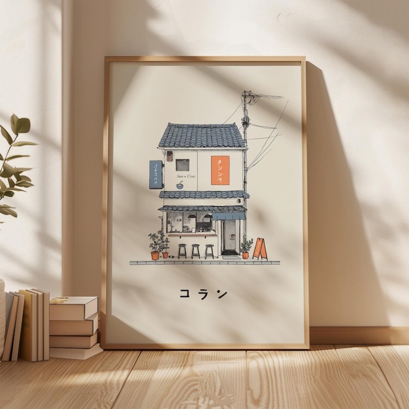 Home Office Minimalist - ภาพพิมพ์บนผ้าใบร้านราเม็งญี่ปุ่น 1 ชิ้น แบบไม่มีกรอบ สไตล์มินิมอล โปสเตอร์ท่องเที่ยวโตเกียว