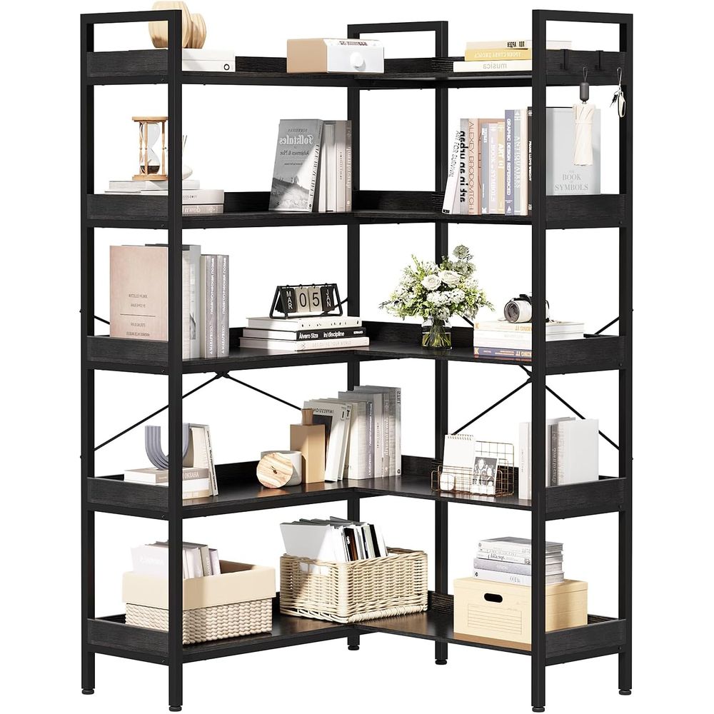 Home Office Industrial Style - ชั้นวางหนังสือรูปตัว L แบบ 5 ชั้น สามารถใช้ได้สองด้าน