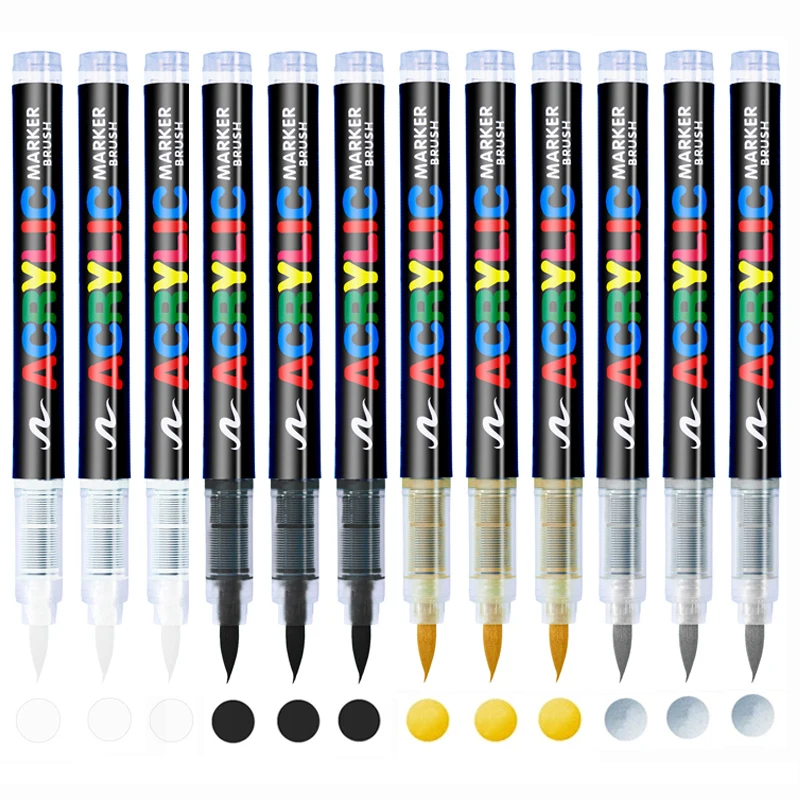 Copic Marker Classic - 3 ชิ้นอะคริลิคสีขาว Marker แปรงปากกาสีดํา Art Markers