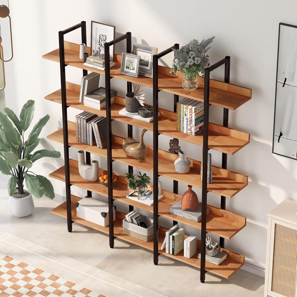 Home Office Industrial Style - ชั้นวางหนังสือไม้สไตล์อุตสาหกรรม กว้าง 70 ซม. พร้อมโครงโลหะ ชั้นวางแบบเปิดสำหรับเก็บของในบ้านหรือสำนักงาน