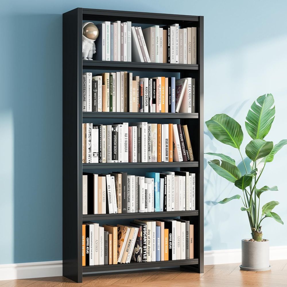Home Office Industrial Style - ชั้นวางหนังสือโลหะสีดำความจุสูง 69 ชั้น, ชั้นวางของสไตล์อุตสาหกรรมที่แข็งแรงสำหรับบ้านและสำนักงาน