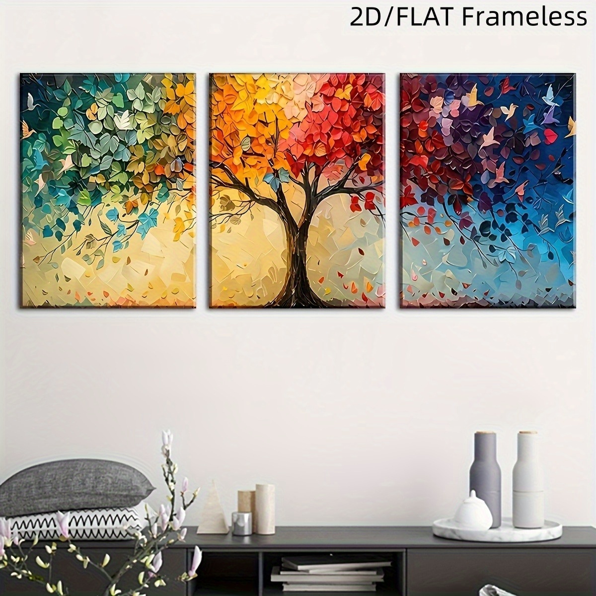 Home Office Minimalist - 3 ชิ้น/เซ็ตสีสันสดใสภาพศิลปะติดผนังลายต้นไม้แบบนามธรรม ภาพพิมพ์บนผ้าใบแบบไม่มีกรอบสไตล์มินิมอลสำหรับห้องนั่งเล่น ห้องนอน ของตกแต่งผนัง ของขวัญ