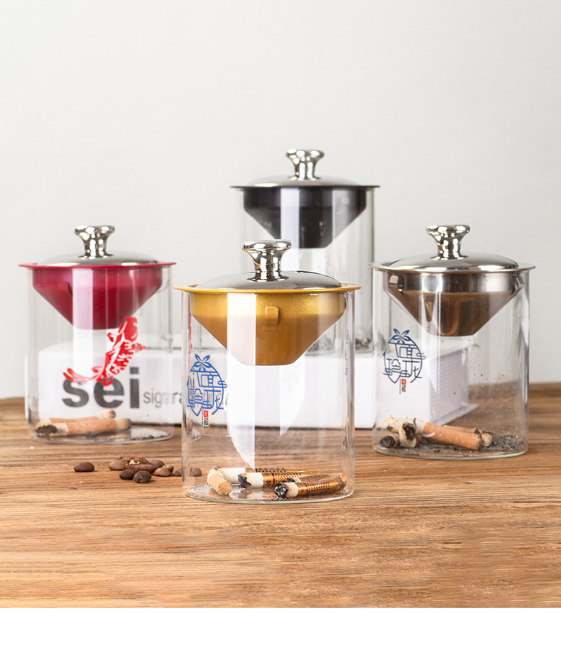 Home Office Trend - สแตนเลสสตีล Ashtray Home Anti-Fly Ash ห้องนั่งเล่นสำนักงานบุคลิกภาพแนวโน้มที่เขี่ยบุหรี่แก้ว
