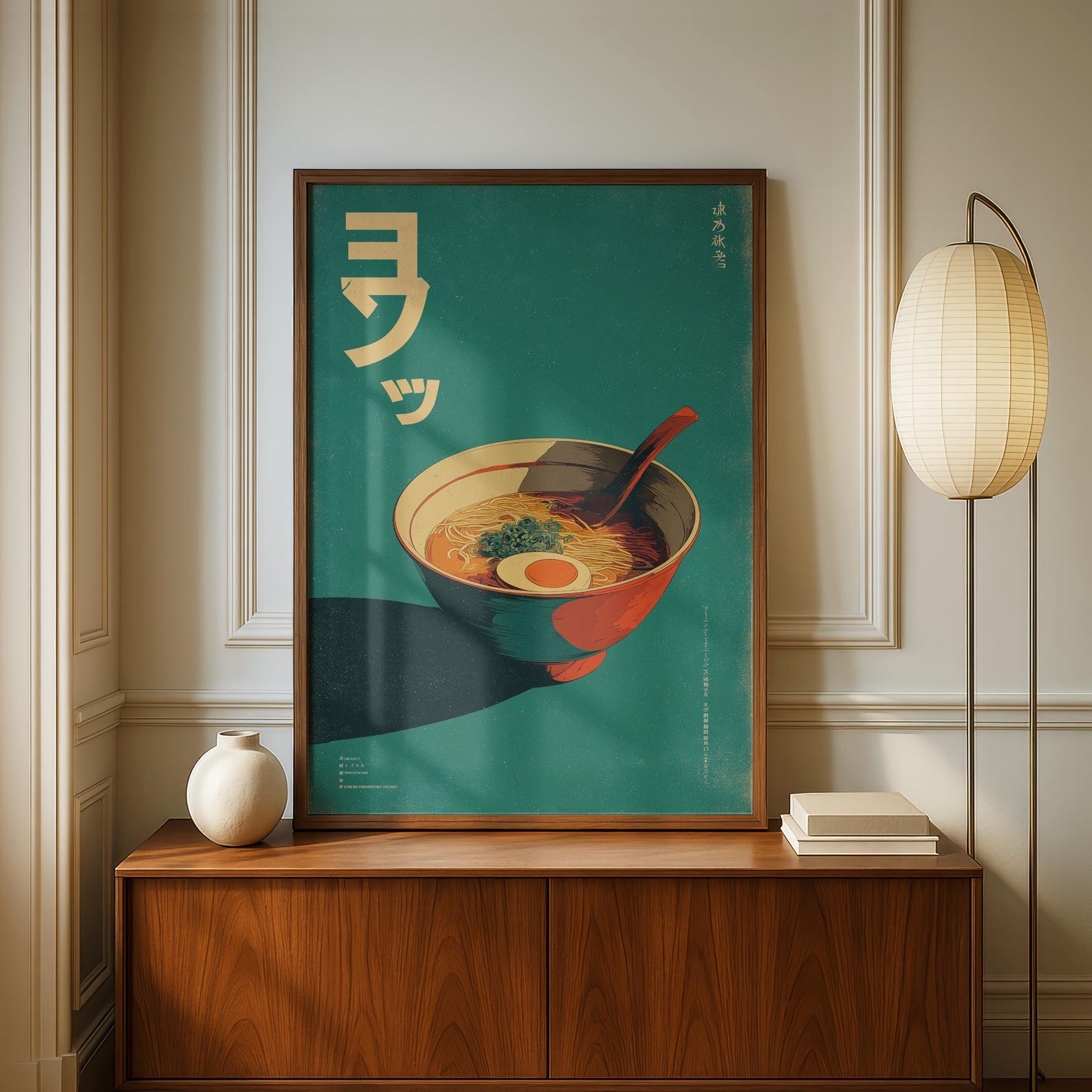 Home Office Minimalist - ภาพพิมพ์บนผ้าใบลายราเมนญี่ปุ่นสไตล์เรโทร โปสเตอร์ศิลปะติดผนังรูปอาหารแบบไม่มีกรอบ โปสเตอร์ลายเส้นบะหมี่แบบมินิมอล ตกแต่งห้องครัวสำหรับบ้านและห้องรับประทานอาหาร