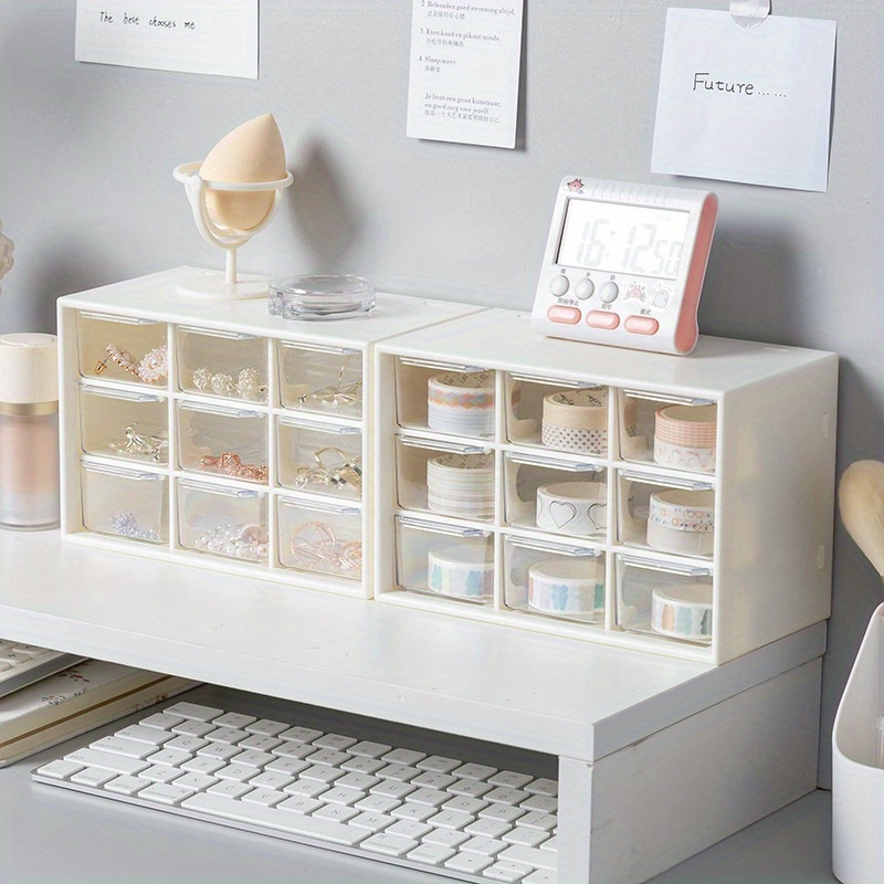 Home Office Desk With Drawers - กล่องจัดระเบียบแบบสร้างสรรค์ กล่องเก็บของ 9 ช่อง แบบลิ้นชักใส สำหรับจัดเก็บบนโต๊ะ