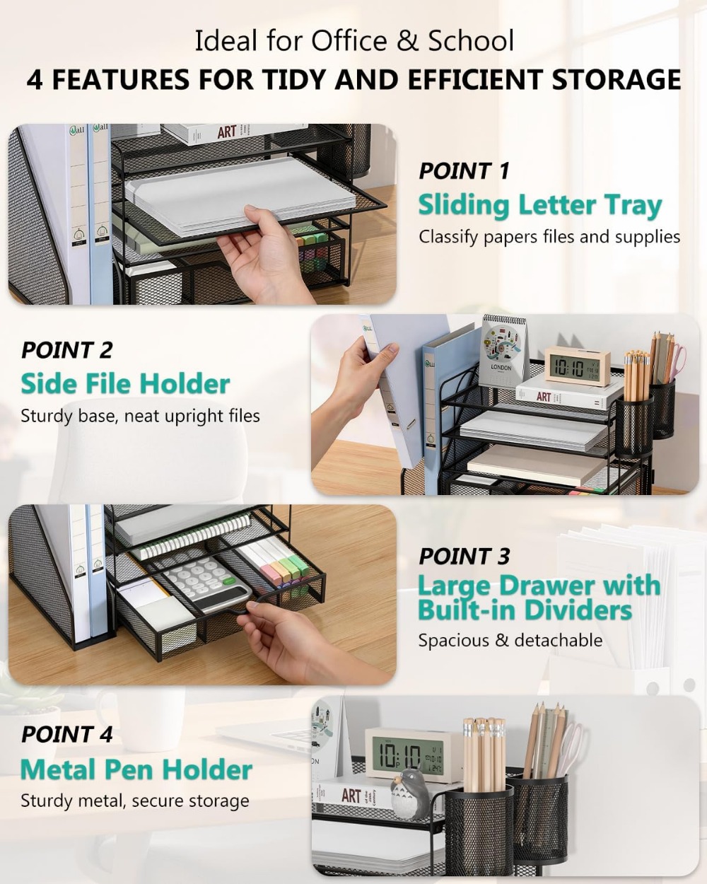 ที่จัดเก็บเอกสารแบบตั้งโต๊ะ 4  - Home Office Desk With Drawers บทวิจารณ์และราคา
