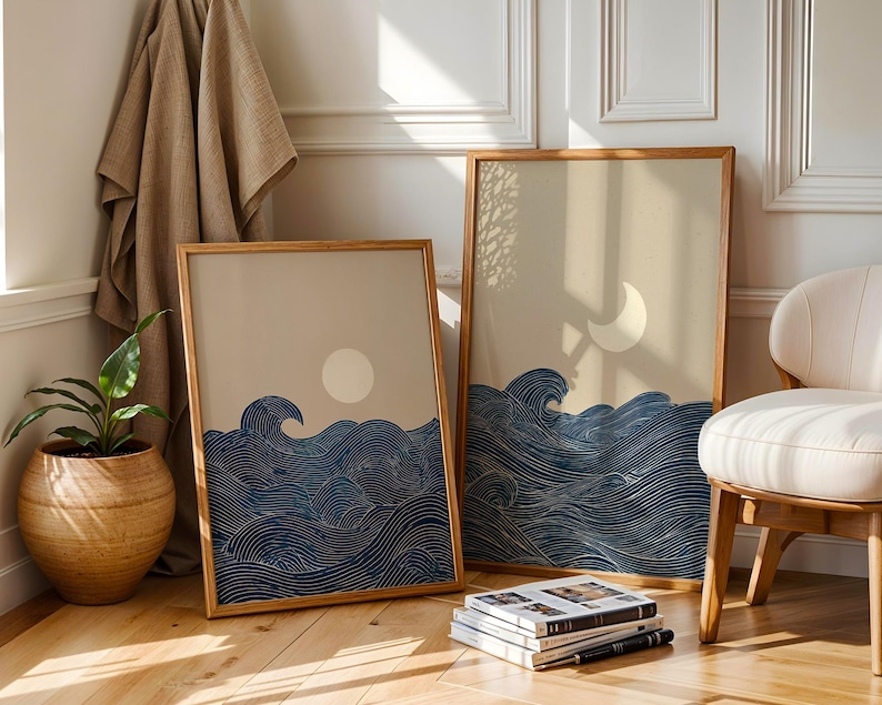 ภาพพิมพ์บนผ้าใบลายพระจันทร์เสี - Home Office Minimalist บทวิจารณ์และราคา