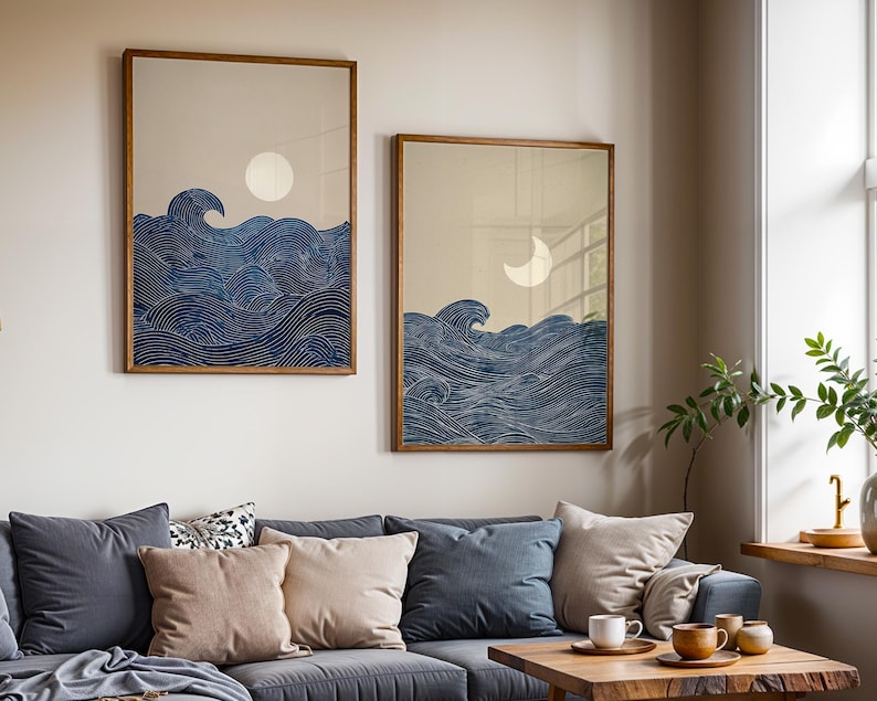 ภาพพิมพ์บนผ้าใบลายพระจันทร์เสี - Home Office Minimalist บทวิจารณ์และราคา