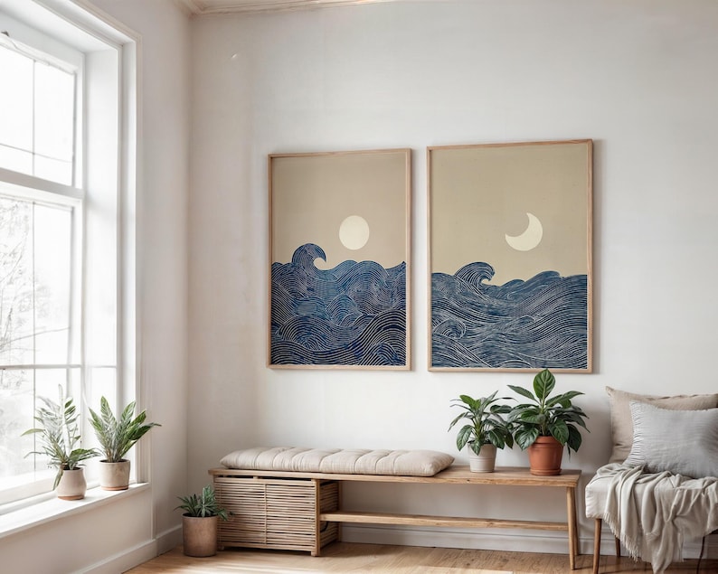 ภาพพิมพ์บนผ้าใบลายพระจันทร์เสี - Home Office Minimalist บทวิจารณ์และราคา
