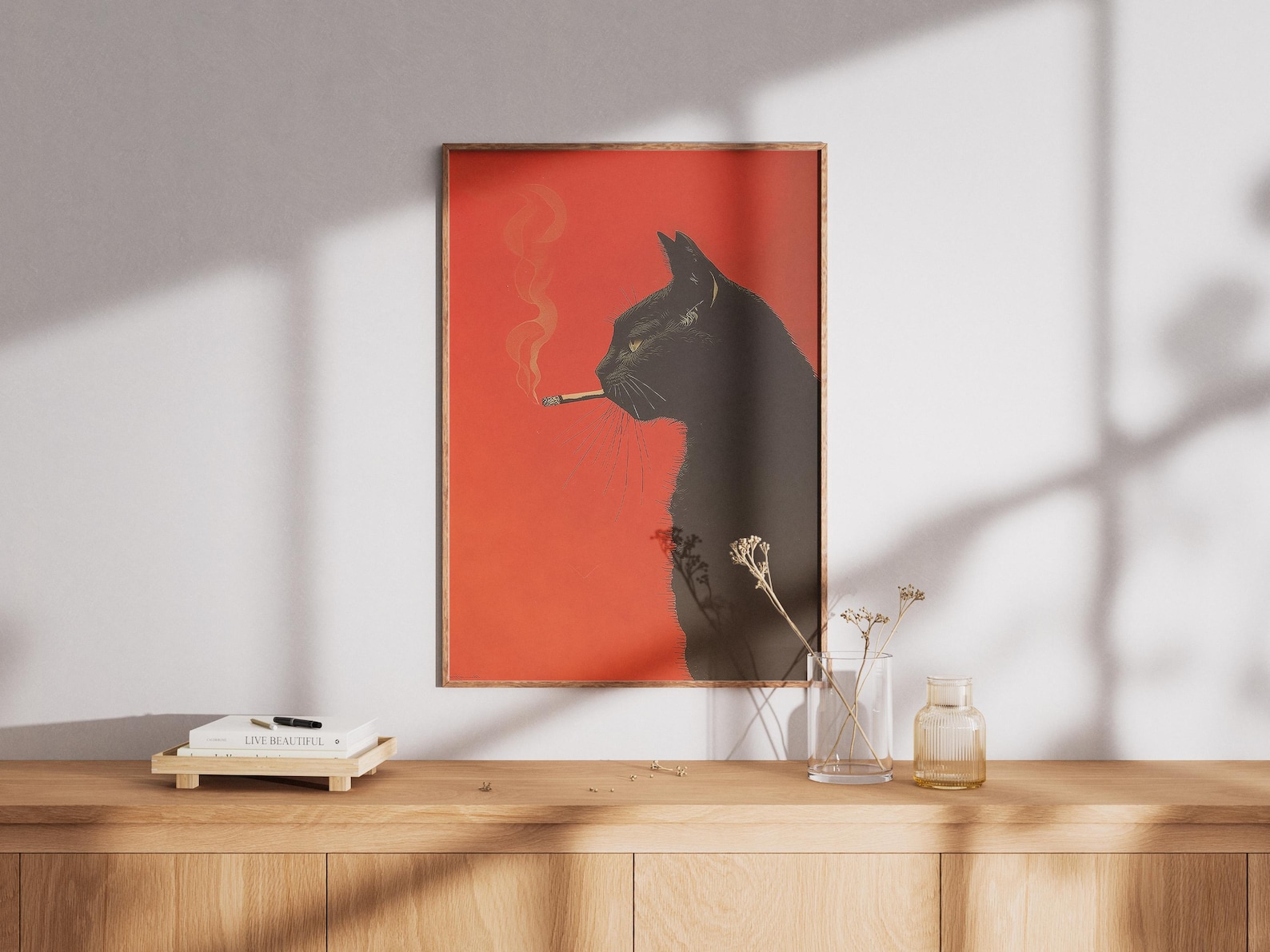 ภาพพิมพ์บนผ้าใบลายแมวดำวินเทจ  - Home Office Minimalist บทวิจารณ์และราคา