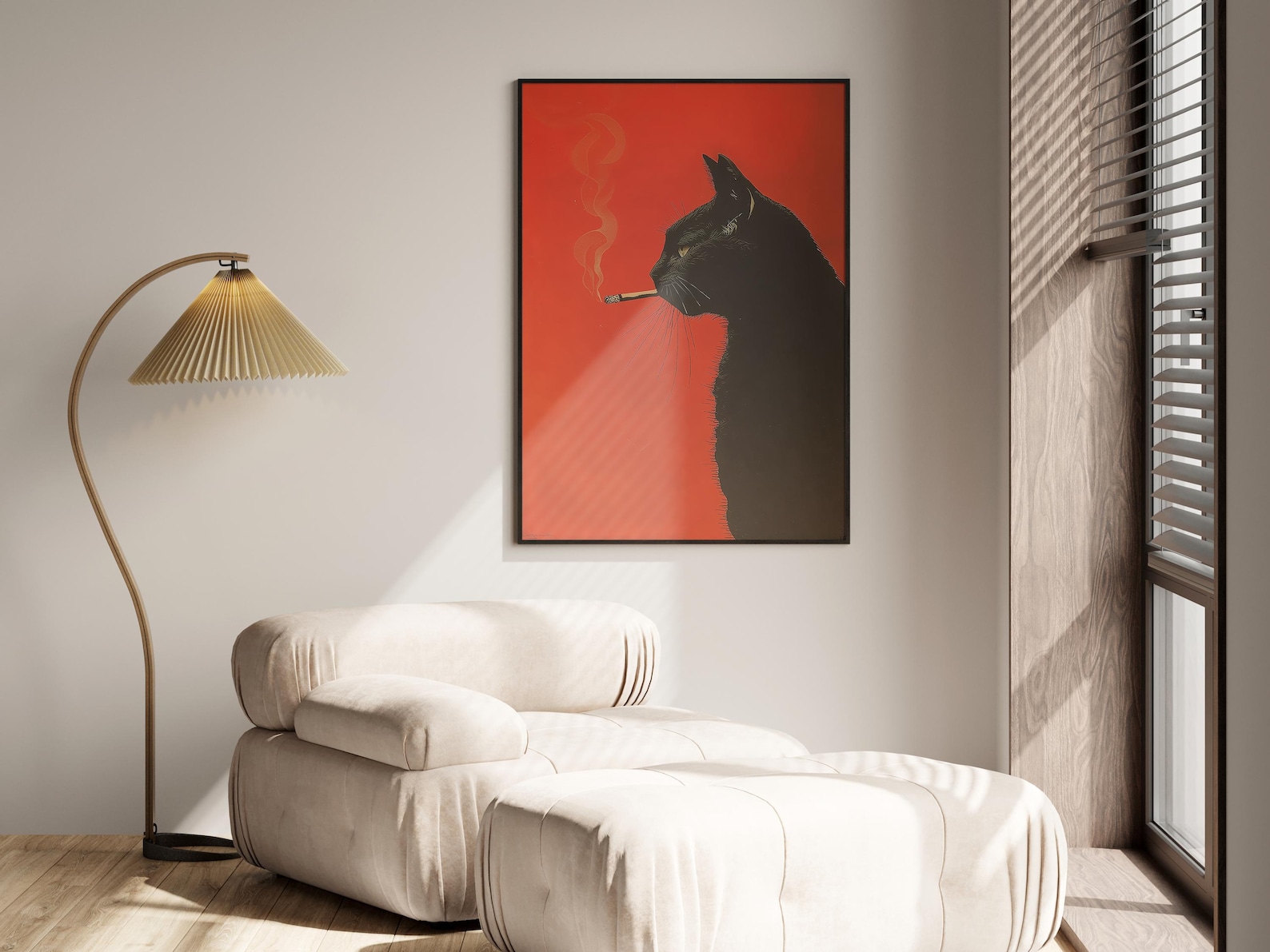 ภาพพิมพ์บนผ้าใบลายแมวดำวินเทจ  - Home Office Minimalist บทวิจารณ์และราคา