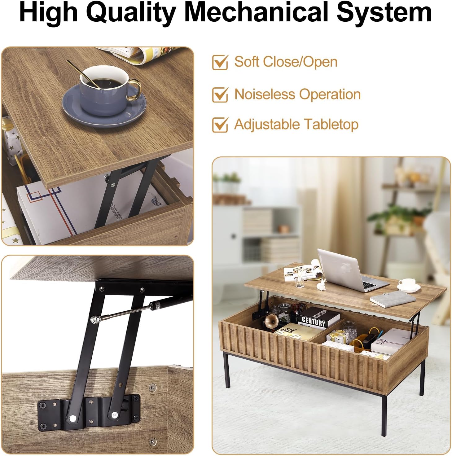โต๊ะกาแฟไม้ยกสูงพร้อมช่องเก็บข - Home Office Industrial Style บทวิจารณ์และราคา