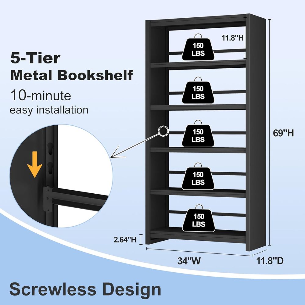 ชั้นวางหนังสือโลหะสีดำความจุสู - Home Office Industrial Style บทวิจารณ์และราคา