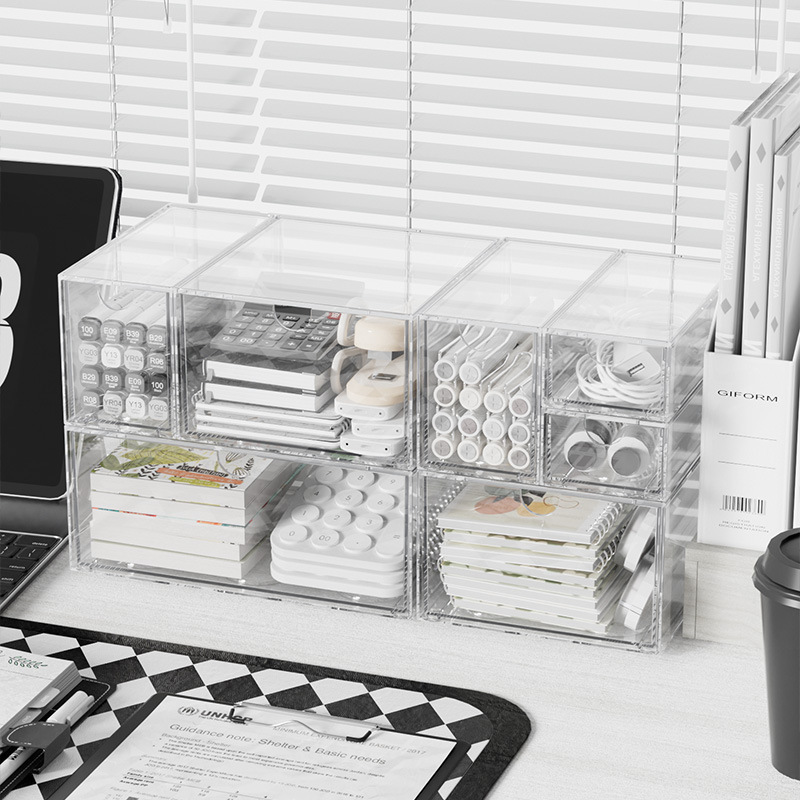 กล่องอะคริลิคแบบซ้อนได้ กล่องเ - Home Office Desk With Drawers บทวิจารณ์และราคา