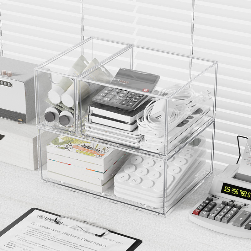 กล่องอะคริลิคแบบซ้อนได้ กล่องเ - Home Office Desk With Drawers บทวิจารณ์และราคา